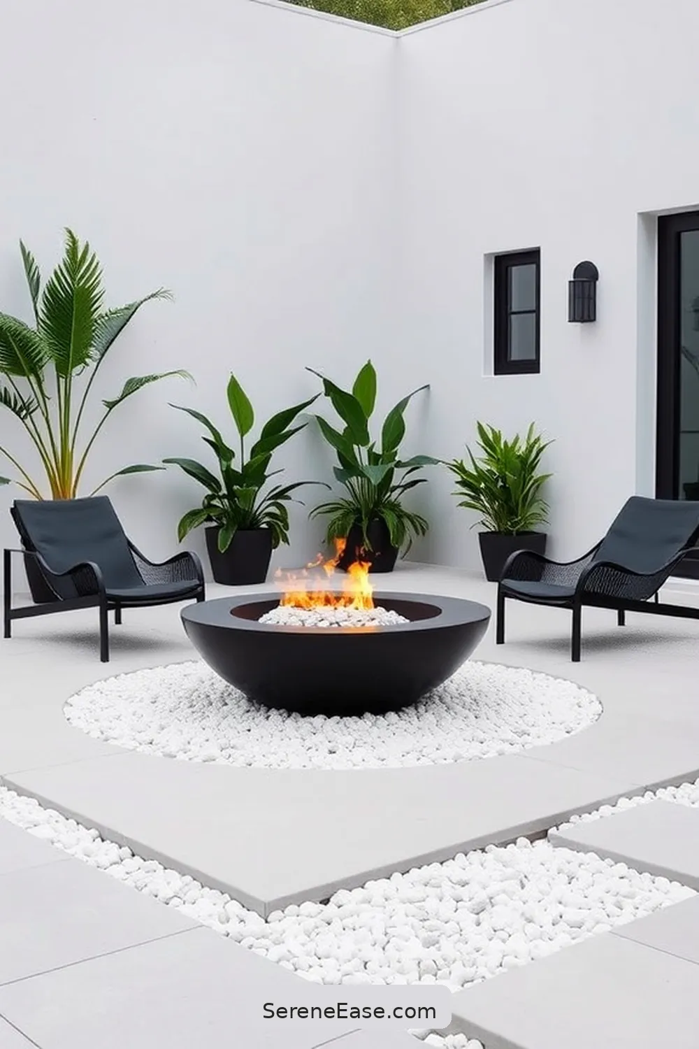 22 Ways to Achieve Black and White Outdoor Minimalist Patio Style 13 Use a Simple Fire Pit for 22 Ways to Achieve Black and White Outdoor Minimalist Patio Style
