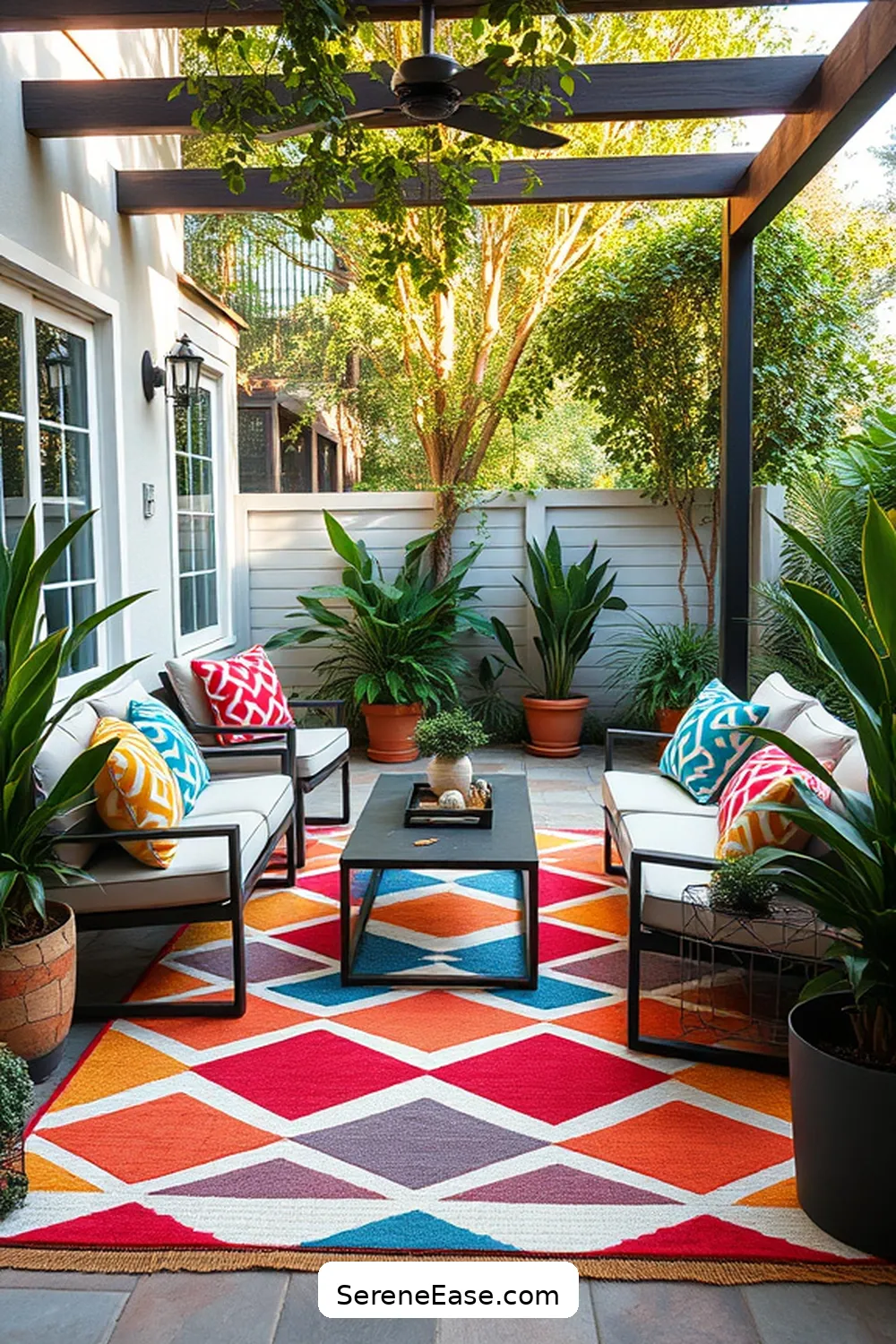 22 Ways to Achieve Bold Bright Scandinavian Style for Your Outdoor Patio 13 Incorporate a Modern Outdoor Rug for 22 Ways to Achieve Bold Bright Scandinavian Style for Your Outdoor Patio
