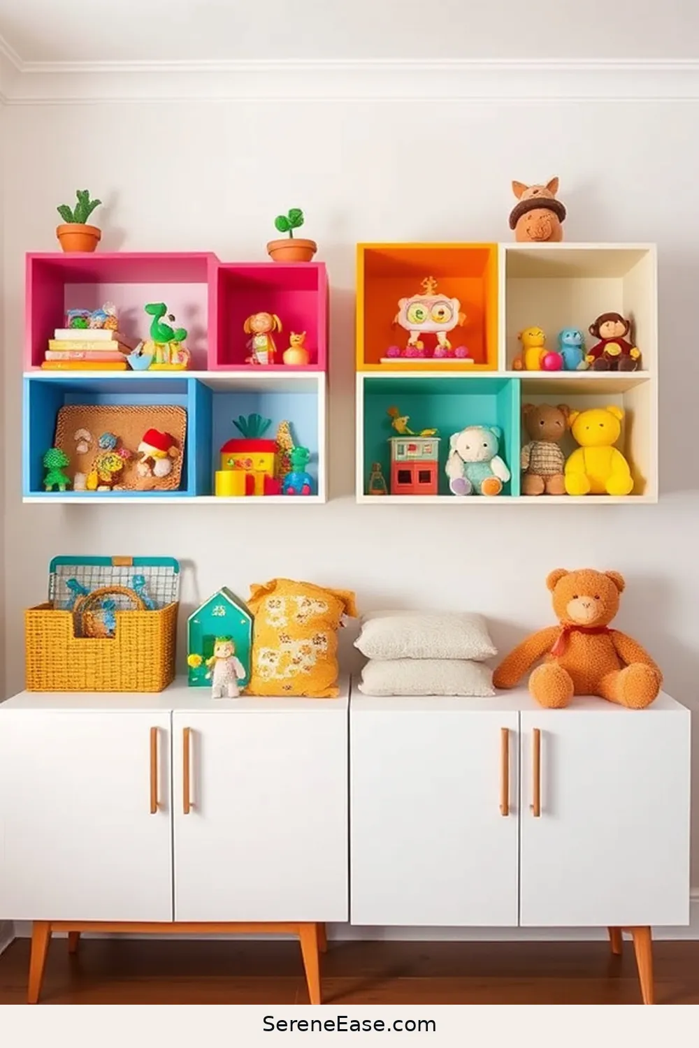 22 Ways to Create a Bold and Bright Nursery in Mid-Century Modern Style 18 Choose Functional yet Stylish Storage for 22 Ways to Create a Bold and Bright Nursery in Mid-Century Modern Style