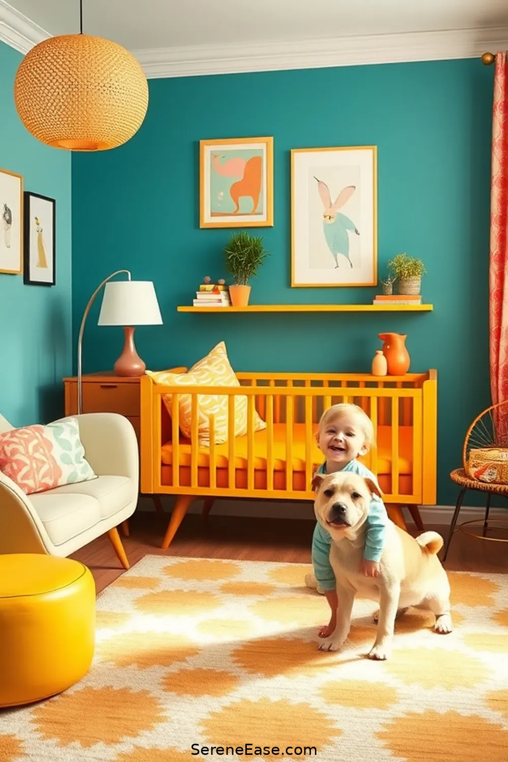 22 Ways to Create a Bold and Bright Nursery in Mid-Century Modern Style 2 Choose a Bold Color Palette for 22 Ways to Create a Bold and Bright Nursery in Mid-Century Modern Style