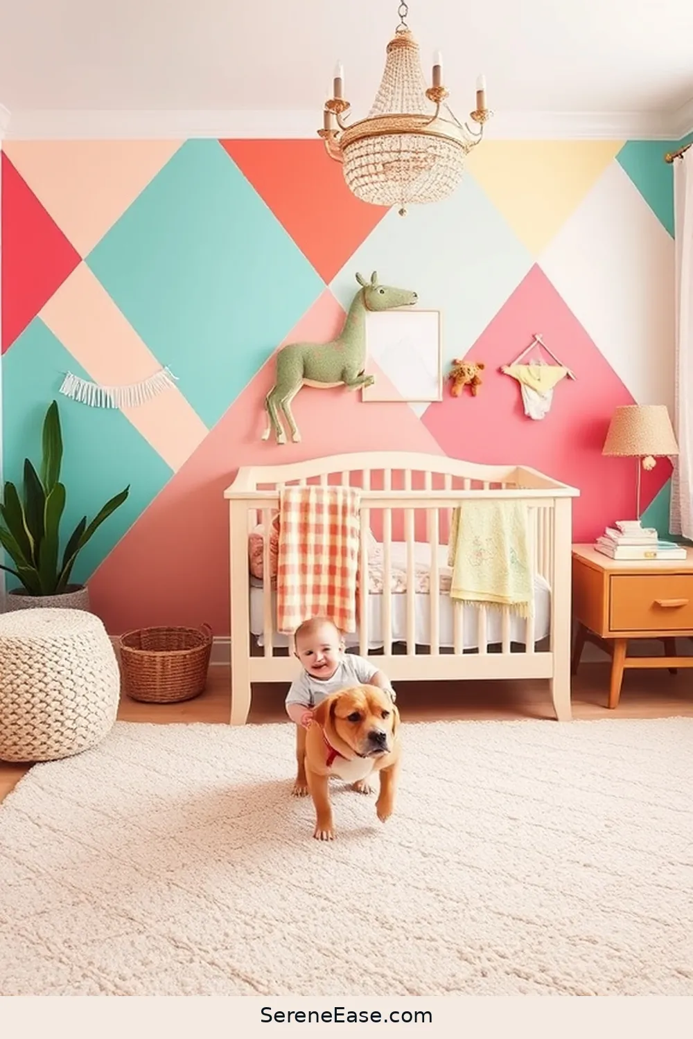 22 Ways to Create a Bold and Bright Nursery in Mid-Century Modern Style 8 Create a Statement Wall for 22 Ways to Create a Bold and Bright Nursery in Mid-Century Modern Style