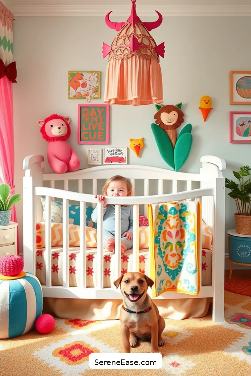 22 Ways to Create a Bold and Bright Nursery in Mid-Century Modern Style 14 Feature a Crib With Character for 22 Ways to Create a Bold and Bright Nursery in Mid-Century Modern Style
