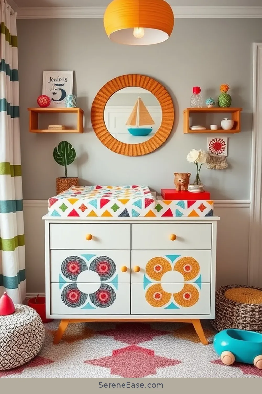 22 Ways to Create a Bold and Bright Nursery in Mid-Century Modern Style 19 Incorporate a Changing Table With Flair for 22 Ways to Create a Bold and Bright Nursery in Mid-Century Modern Style
