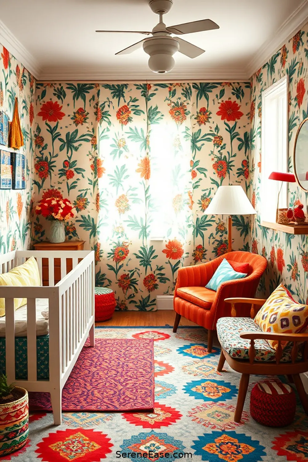 22 Ways to Create a Bold and Bright Nursery in Mid-Century Modern Style 7 Opt for Vintage-Inspired Textiles for 22 Ways to Create a Bold and Bright Nursery in Mid-Century Modern Style