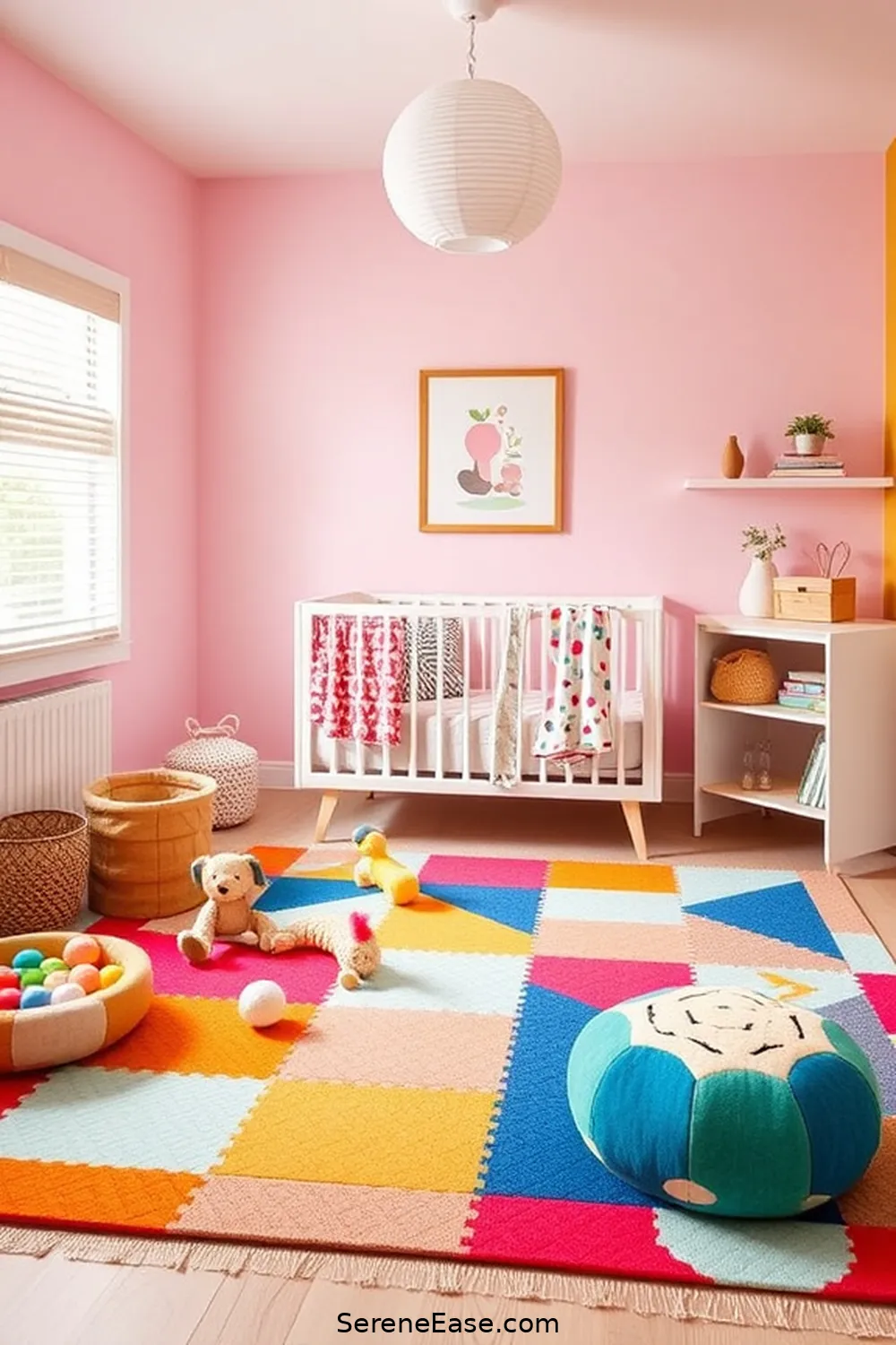 22 Ways to Create a Bold and Bright Nursery in Mid-Century Modern Style 20 Use Colorful Play Mats for 22 Ways to Create a Bold and Bright Nursery in Mid-Century Modern Style