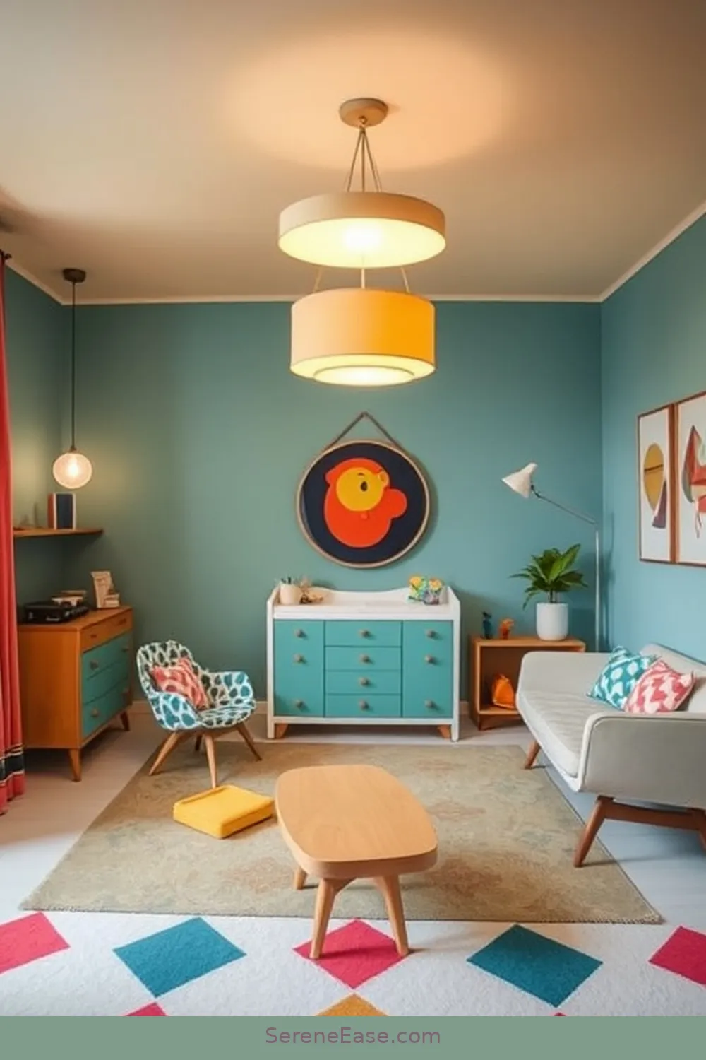 22 Ways to Create a Bold and Bright Nursery in Mid-Century Modern Style 5 Use Iconic Lighting Fixtures for 22 Ways to Create a Bold and Bright Nursery in Mid-Century Modern Style