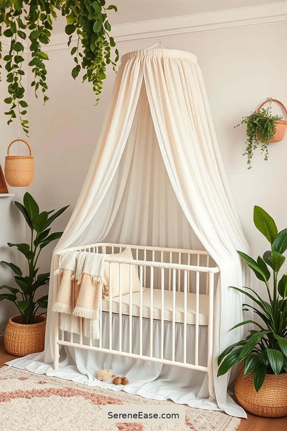 22 Ways to Create a Monochromatic Bohemian Style Nursery 16 Add a Canopy Over the Crib for 22 Ways to Create a Monochromatic Bohemian Style Nursery