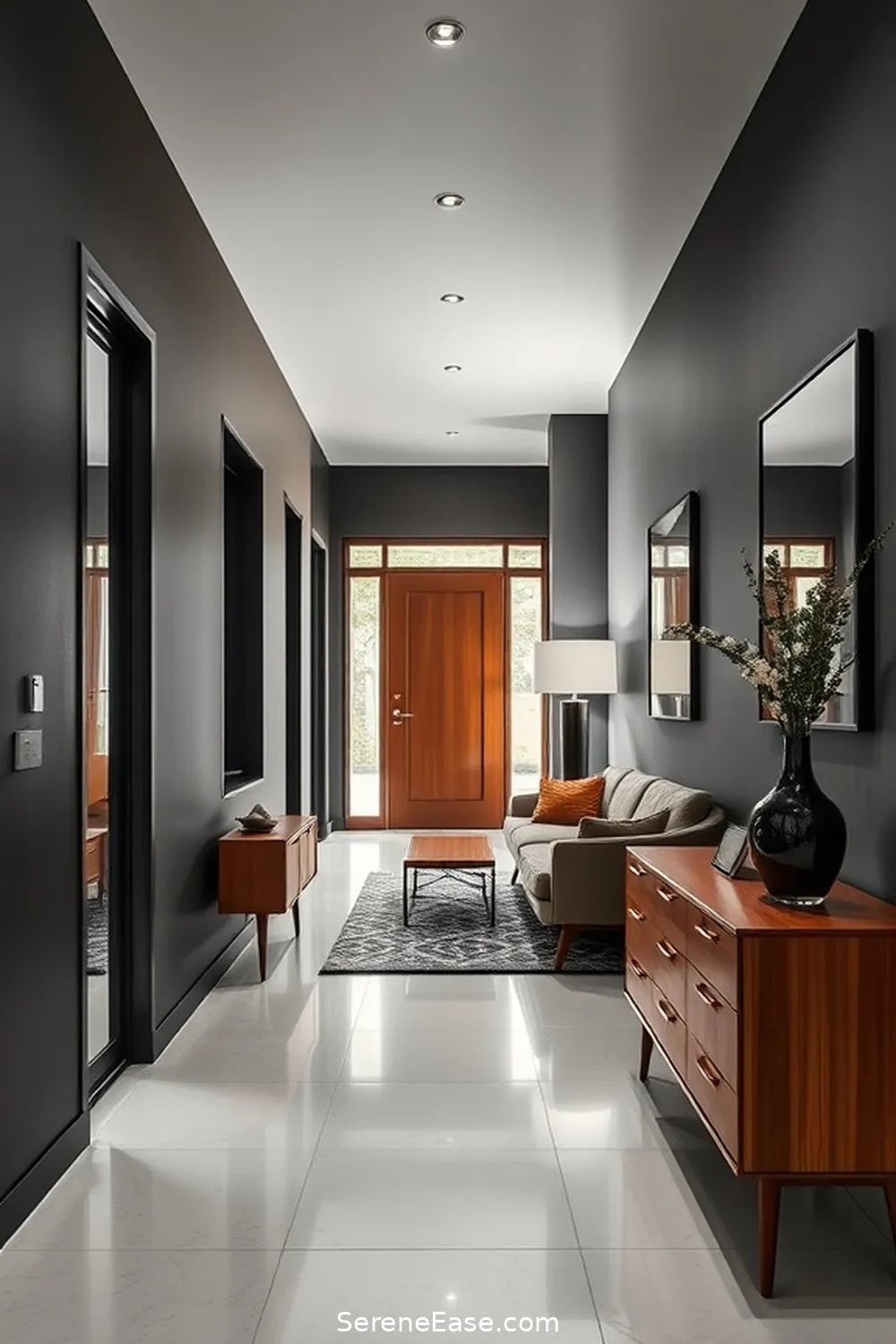 22 Ways to Create a Monochromatic Hallway in Mid-Century Modern Style 7 Opt for Mid-Century Modern Furniture for 22 Ways to Create a Monochromatic Hallway in Mid-Century Modern Style