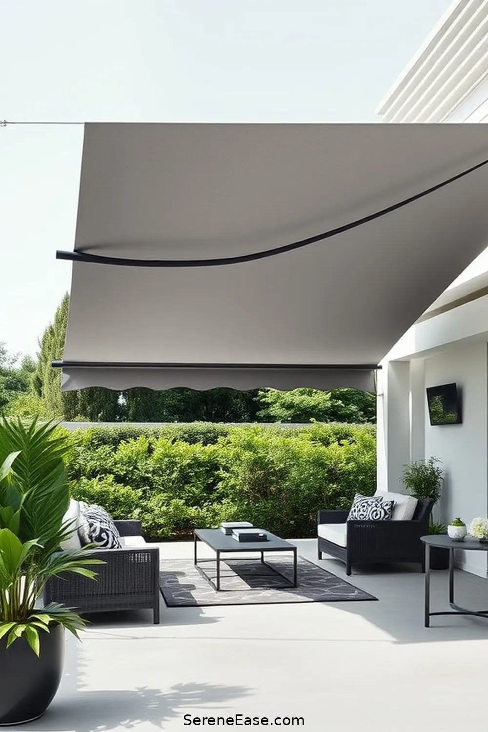 Choose a Cohesive Canopy or Umbrella for 22 Ways to Create a Monochromatic Outdoor Patio in Modern Farmhouse Style