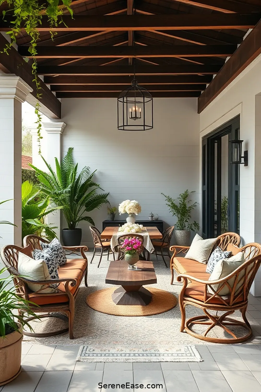 Create a Focal Point for 22 Ways to Create a Monochromatic Outdoor Patio in Modern Farmhouse Style