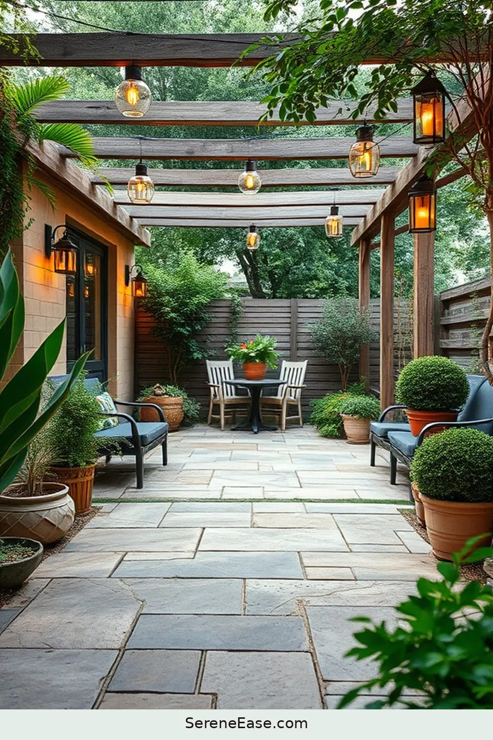 Use Natural Stone or Wood for Surfaces for 22 Ways to Create a Monochromatic Outdoor Patio in Modern Farmhouse Style