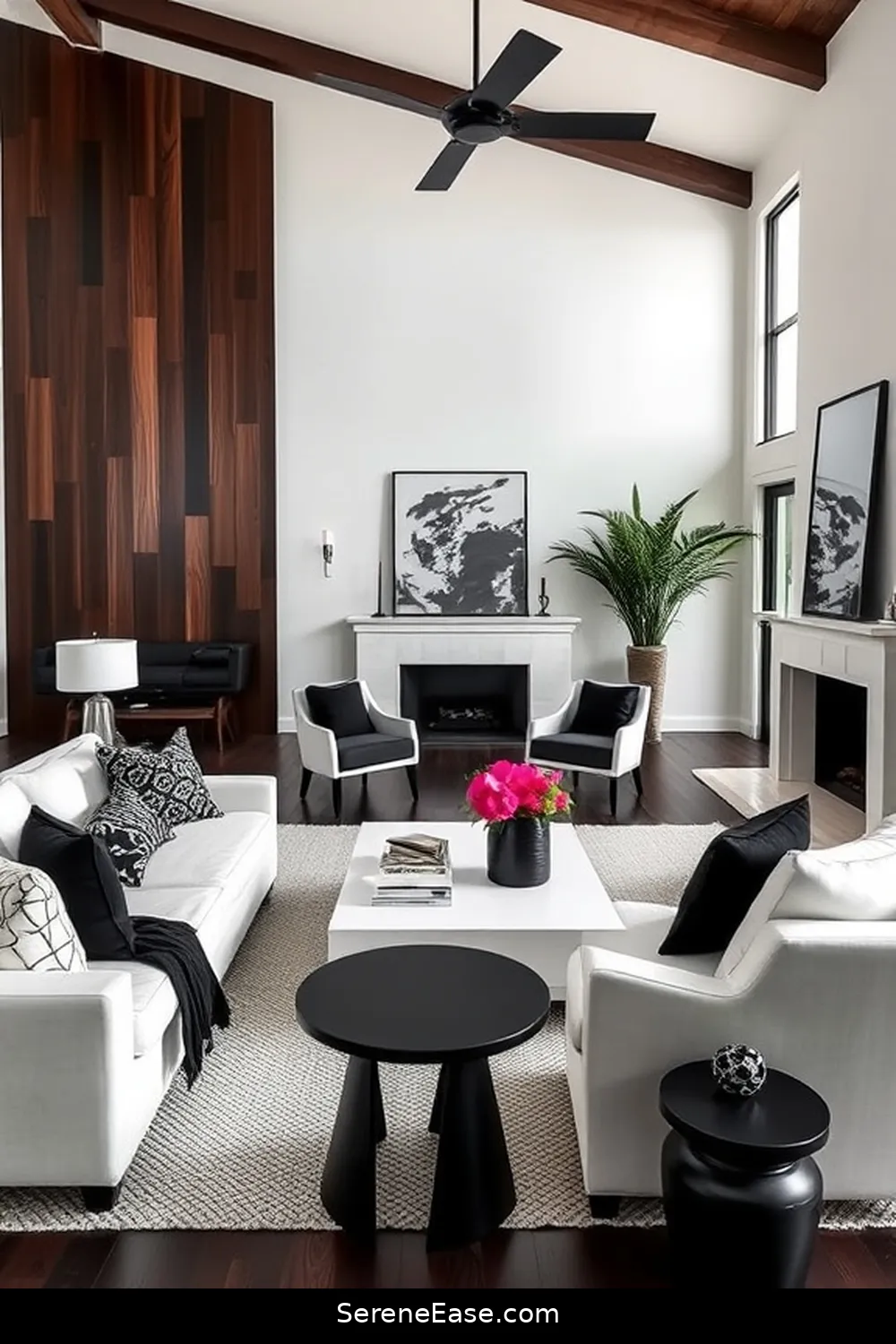 22 Ways to Incorporate Black and White Style in Your Coastal Living Room 8 Create Contrast With Dark Wood Accents for 22 Ways to Incorporate Black and White Style in Your Coastal Living Room