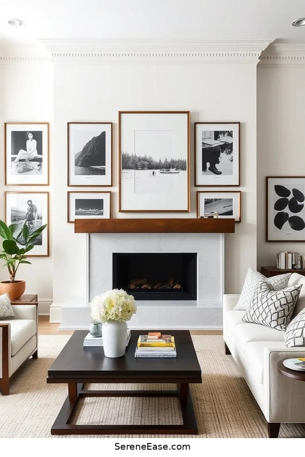 22 Ways to Incorporate Black and White Style in Your Coastal Living Room 16 Create a Gallery Wall With Monochrome Prints for 22 Ways to Incorporate Black and White Style in Your Coastal Living Room