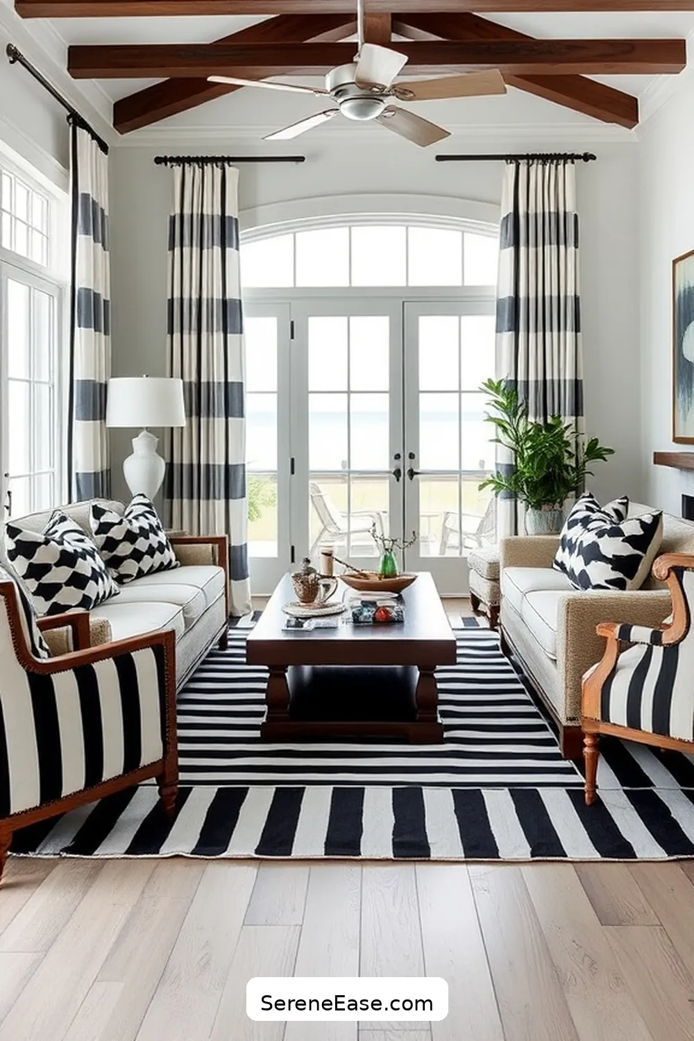22 Ways to Incorporate Black and White Style in Your Coastal Living Room 3 Incorporate Striped Patterns for 22 Ways to Incorporate Black and White Style in Your Coastal Living Room