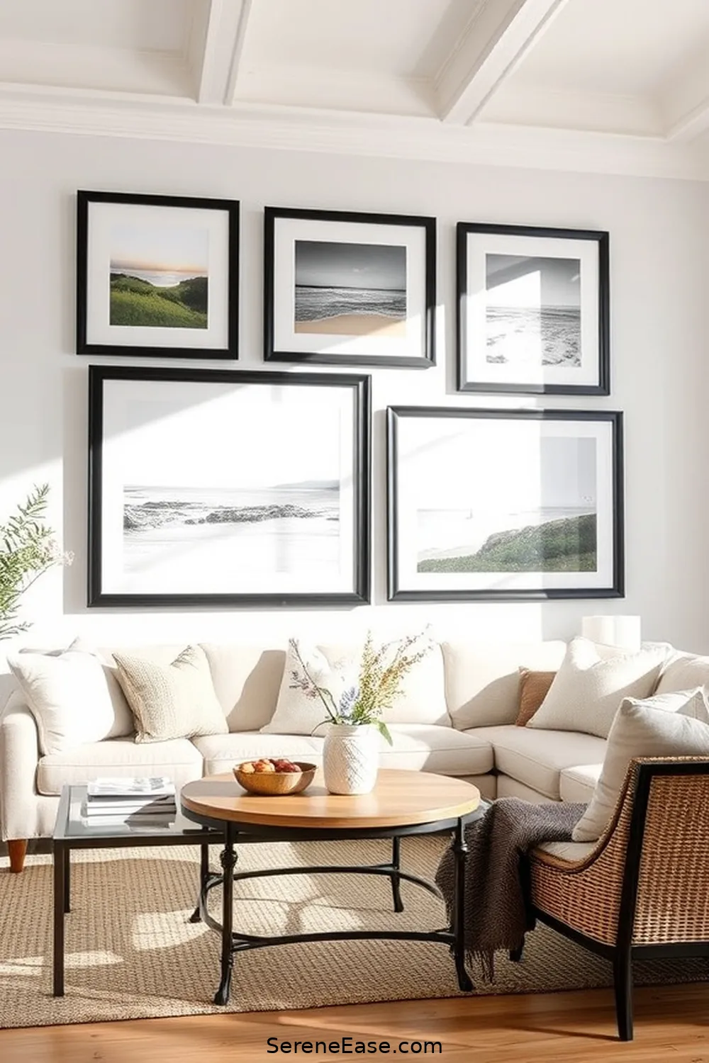 22 Ways to Incorporate Black and White Style in Your Coastal Living Room 12 Use Black Frames for Coastal Photography for 22 Ways to Incorporate Black and White Style in Your Coastal Living Room