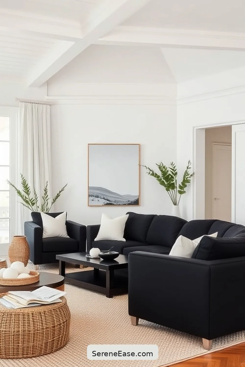22 Ways to Incorporate Black and White Style in Your Coastal Living Room 18 Use Black Furniture Against Light Walls for 22 Ways to Incorporate Black and White Style in Your Coastal Living Room
