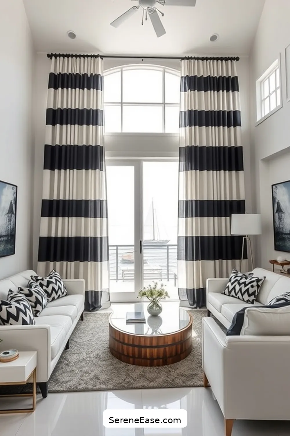 22 Ways to Incorporate Black and White Style in Your Coastal Living Room 21 Use Black and White Curtains for 22 Ways to Incorporate Black and White Style in Your Coastal Living Room