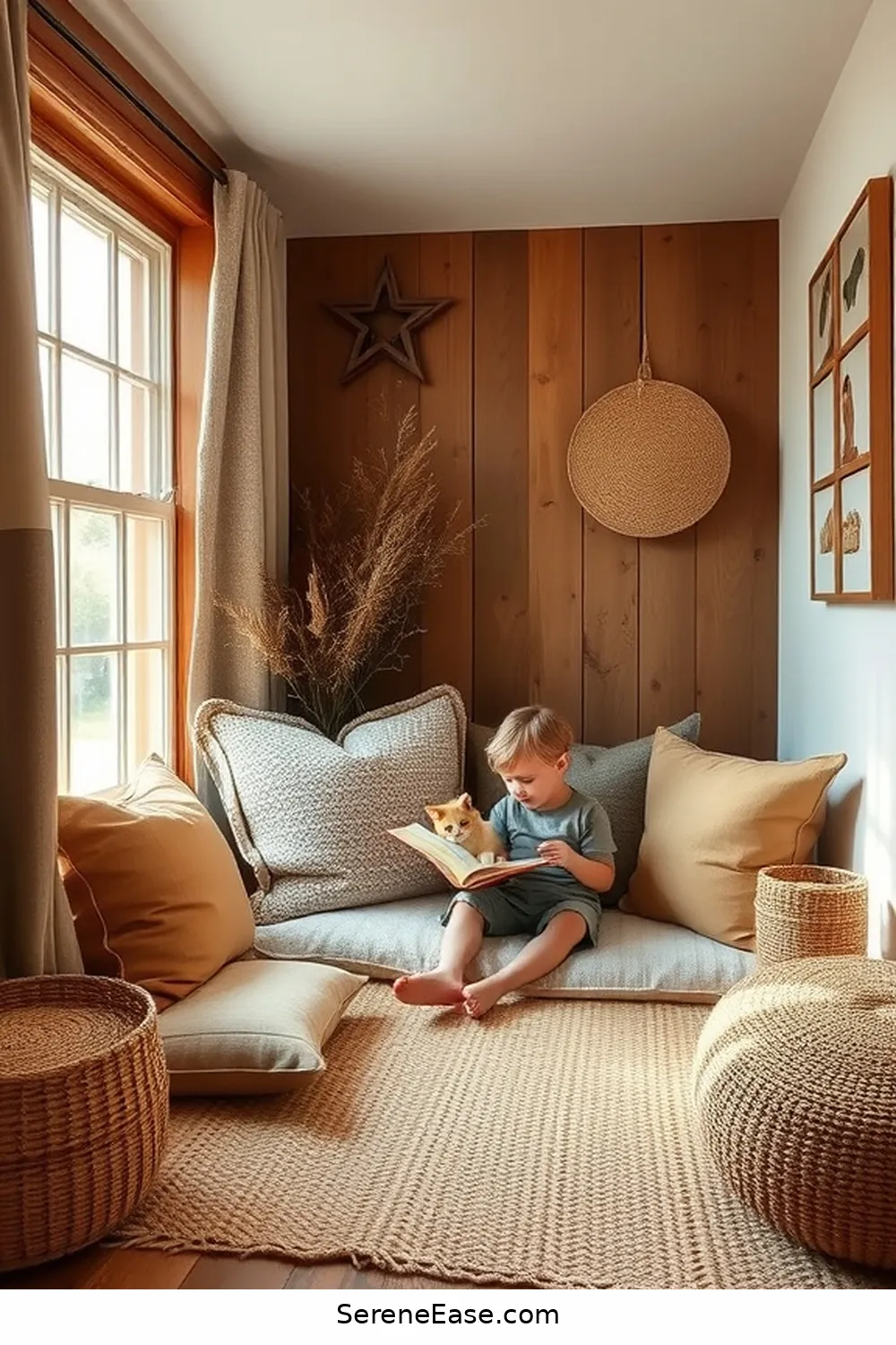 Add a Cozy Reading Nook for 22 Ways to Incorporate Earth Tones in Minimalist Nursery Style
