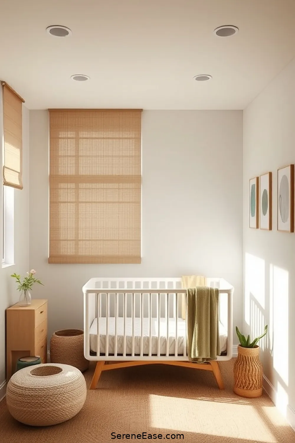 Install Natural Fiber Window Treatments for 22 Ways to Incorporate Earth Tones in Minimalist Nursery Style