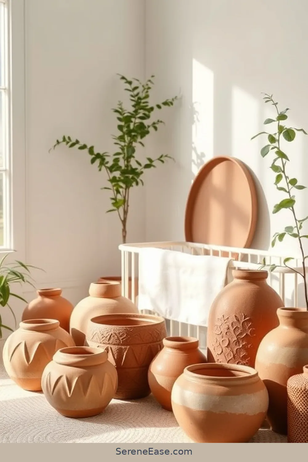 Use Earthy Pottery for Storage for 22 Ways to Incorporate Earth Tones in Minimalist Nursery Style