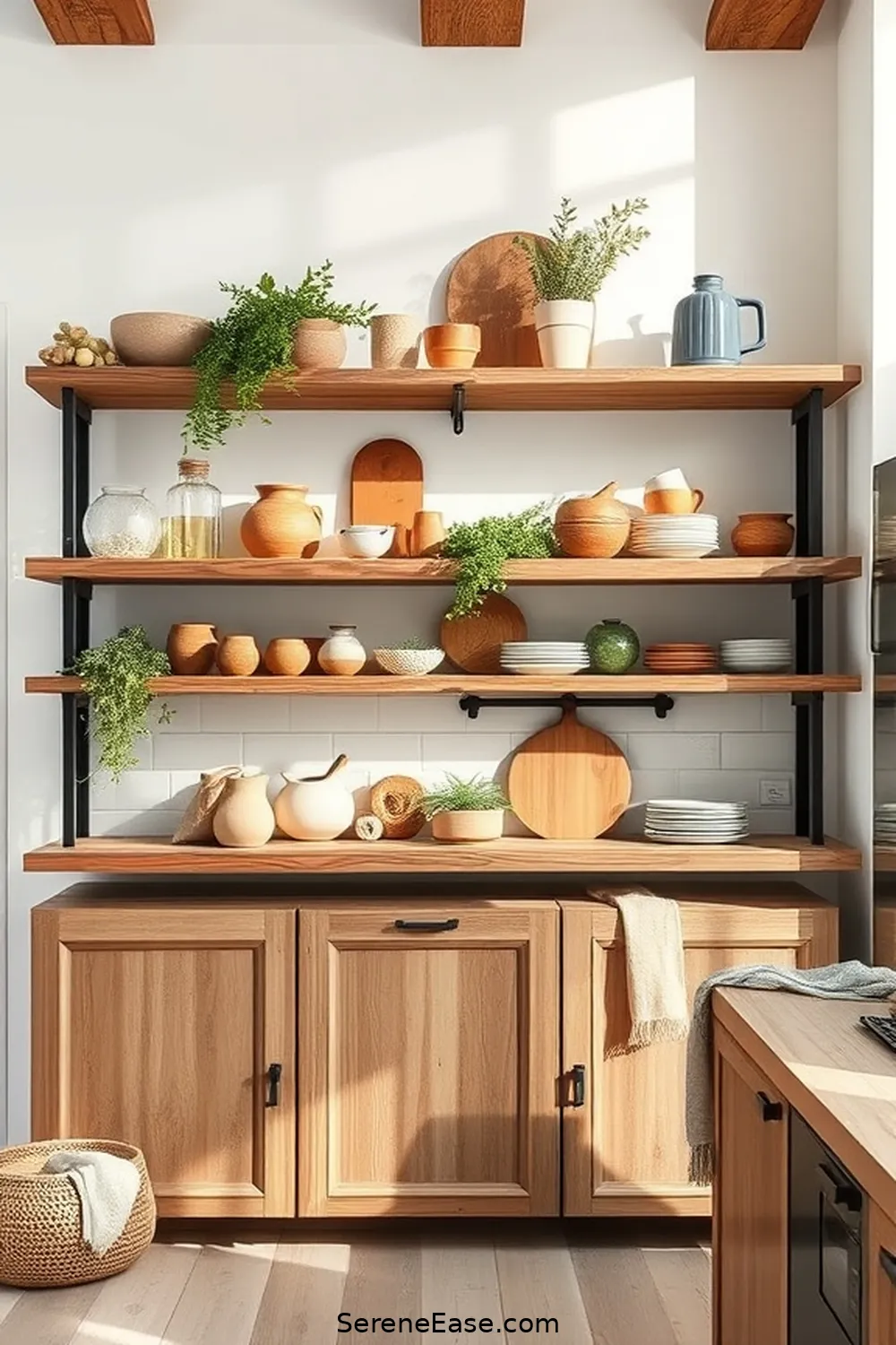 22 Ways to Incorporate Earth Tones in Scandinavian Style Kitchens 7 Opt for Rustic Wooden Shelving for 22 Ways to Incorporate Earth Tones in Scandinavian Style Kitchens