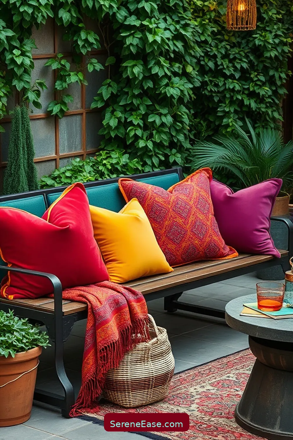 22 Ways to Incorporate Jewel Tones in Industrial Style Outdoor Patios 3 Use Colorful Cushions and Throws for 22 Ways to Incorporate Jewel Tones in Industrial Style Outdoor Patios