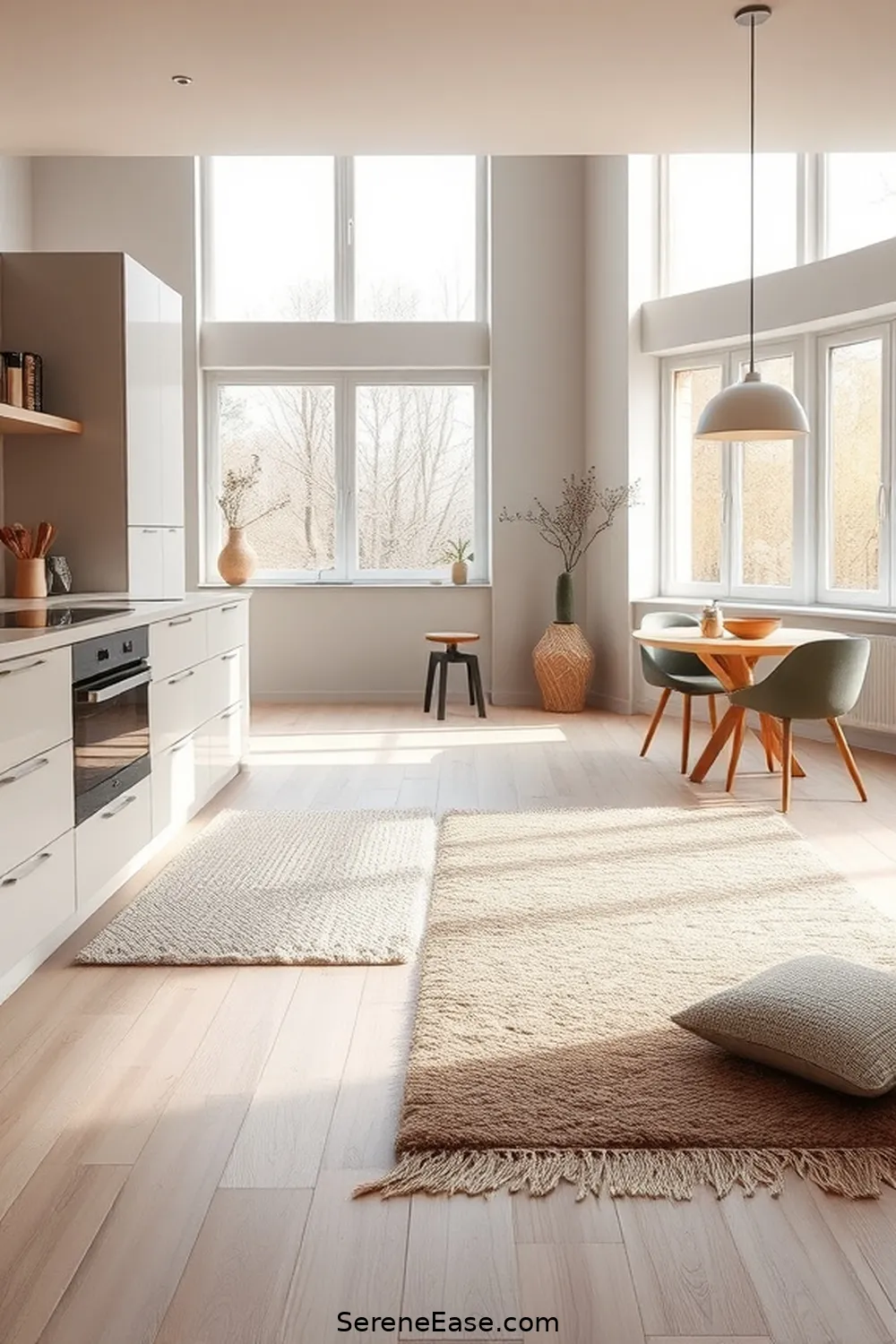 Add Soft Area Rugs for 22 Ways to Incorporate Neutral Tones in Scandinavian Style Kitchens