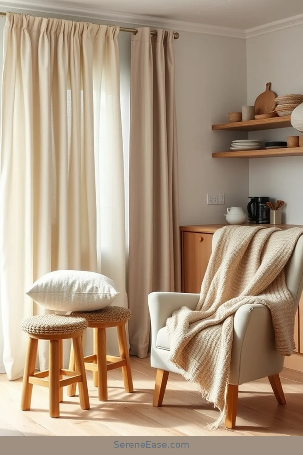 Add Subtle Textures With Fabrics for 22 Ways to Incorporate Neutral Tones in Scandinavian Style Kitchens