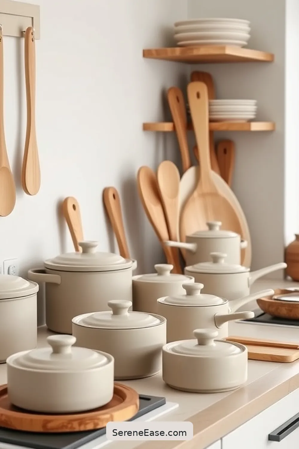 Display Neutral Cookware for 22 Ways to Incorporate Neutral Tones in Scandinavian Style Kitchens