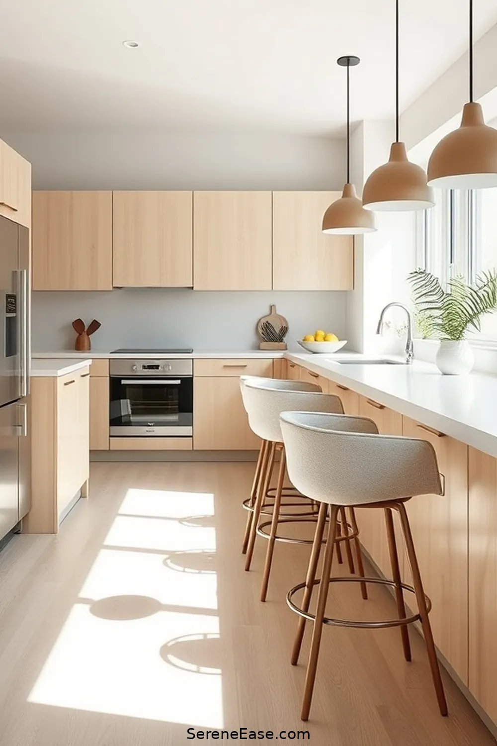 Select Neutral Bar Stools for 22 Ways to Incorporate Neutral Tones in Scandinavian Style Kitchens