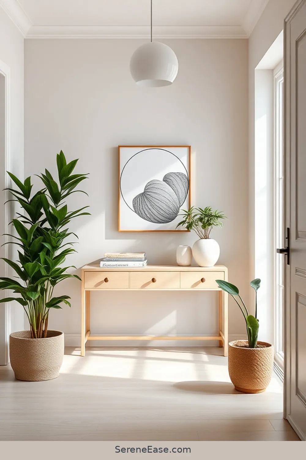 22 Ways to Incorporate Neutral Tones in Your Scandinavian Style Entryway 7 Add Greenery With Potted Plants for 22 Ways to Incorporate Neutral Tones in Your Scandinavian Style Entryway