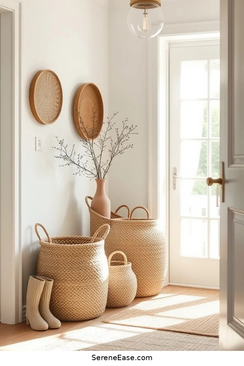 22 Ways to Incorporate Neutral Tones in Your Scandinavian Style Entryway 20 Incorporate Woven Baskets for Storage for 22 Ways to Incorporate Neutral Tones in Your Scandinavian Style Entryway