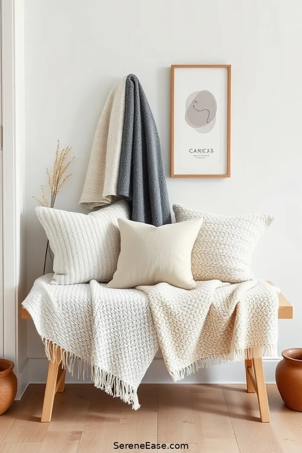 22 Ways to Incorporate Neutral Tones in Your Scandinavian Style Entryway 15 Mix Textures With Throws and Pillows for 22 Ways to Incorporate Neutral Tones in Your Scandinavian Style Entryway