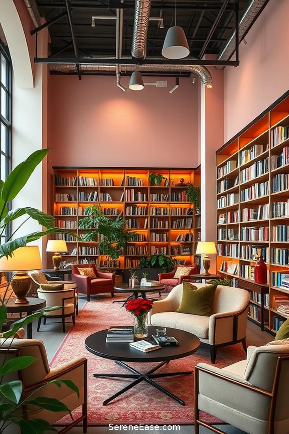 Paint Accent Walls in Soft Pastels for 22 Ways to Incorporate Pastels Into Industrial-Style Libraries