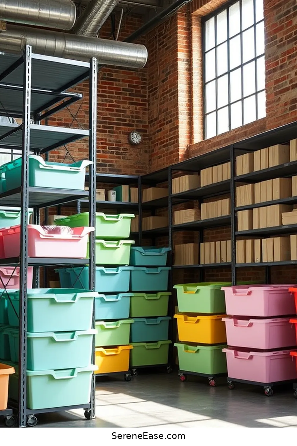 Use Pastel Storage Bins for 22 Ways to Incorporate Pastels Into Industrial-Style Libraries