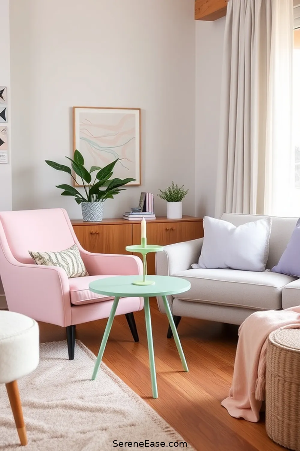 22 Ways to Incorporate Pastels in Your Mid-Century Modern Living Room Style 3 Add Pastel Accent Furniture for 22 Ways to Incorporate Pastels in Your Mid-Century Modern Living Room Style