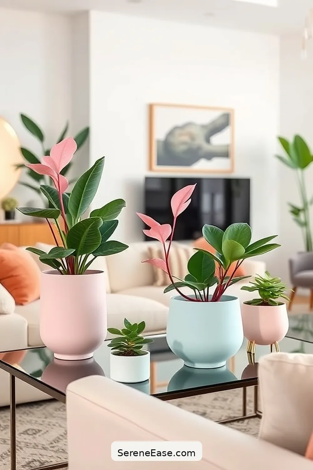 22 Ways to Incorporate Pastels in Your Mid-Century Modern Living Room Style 11 Arrange Pastel Plants and Planters for 22 Ways to Incorporate Pastels in Your Mid-Century Modern Living Room Style