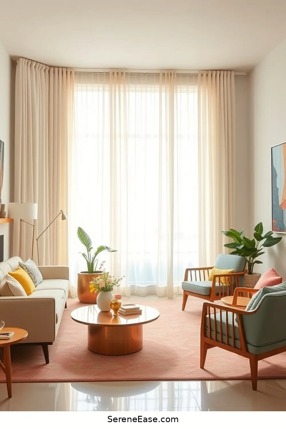 22 Ways to Incorporate Pastels in Your Mid-Century Modern Living Room Style 18 Choose Pastel Window Treatments for 22 Ways to Incorporate Pastels in Your Mid-Century Modern Living Room Style