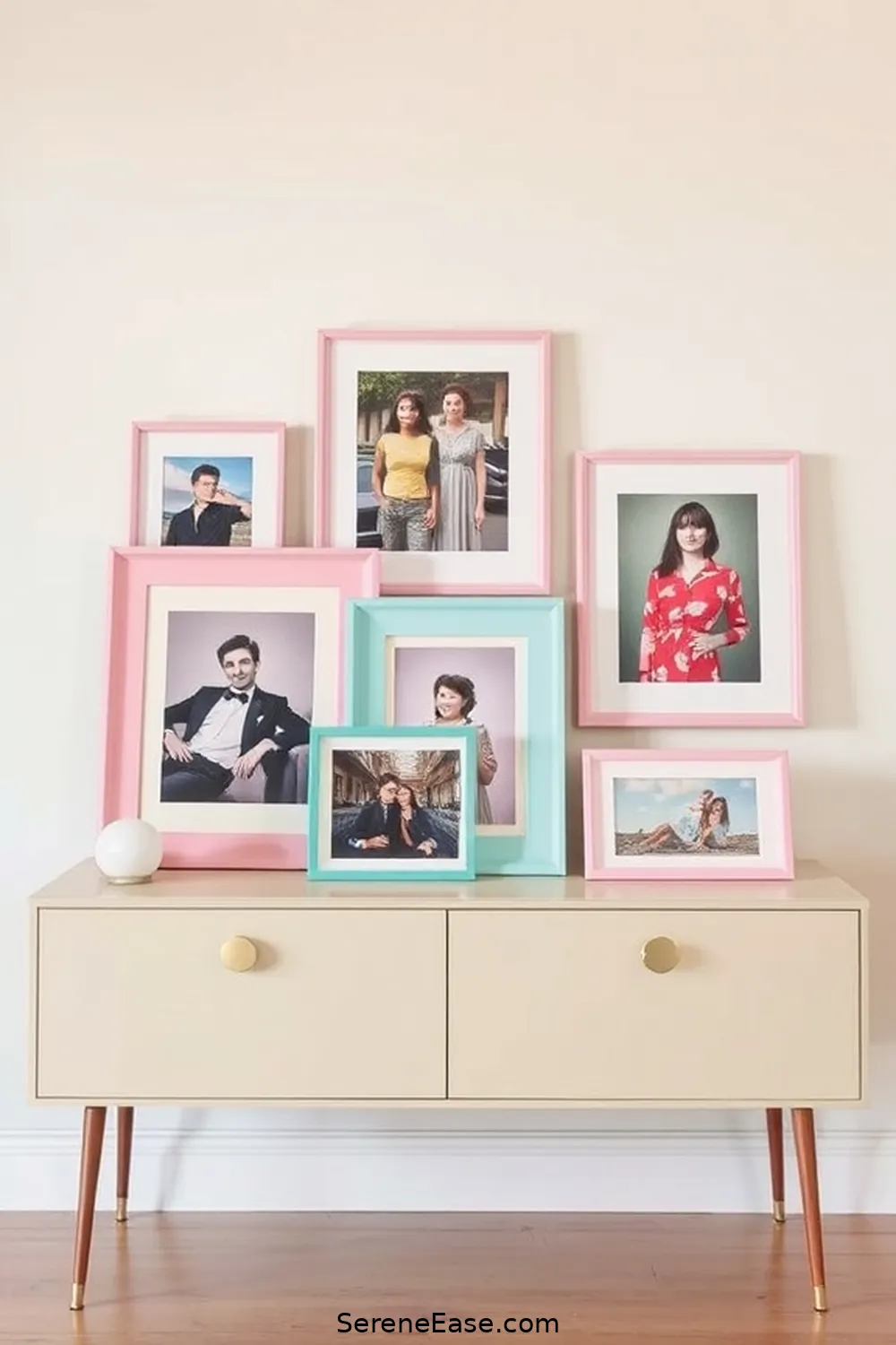 22 Ways to Incorporate Pastels in Your Mid-Century Modern Living Room Style 21 Use Pastel Frames for Photos for 22 Ways to Incorporate Pastels in Your Mid-Century Modern Living Room Style