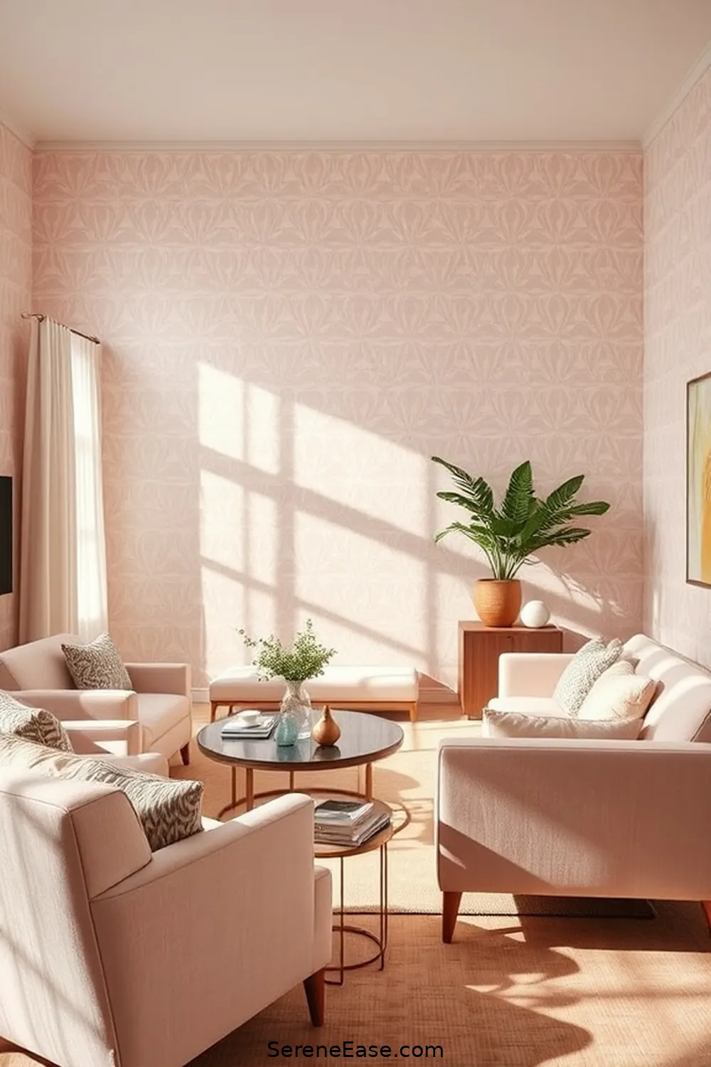 22 Ways to Incorporate Pastels in Your Mid-Century Modern Living Room Style 13 Use Pastel Wallpaper or Decals for 22 Ways to Incorporate Pastels in Your Mid-Century Modern Living Room Style