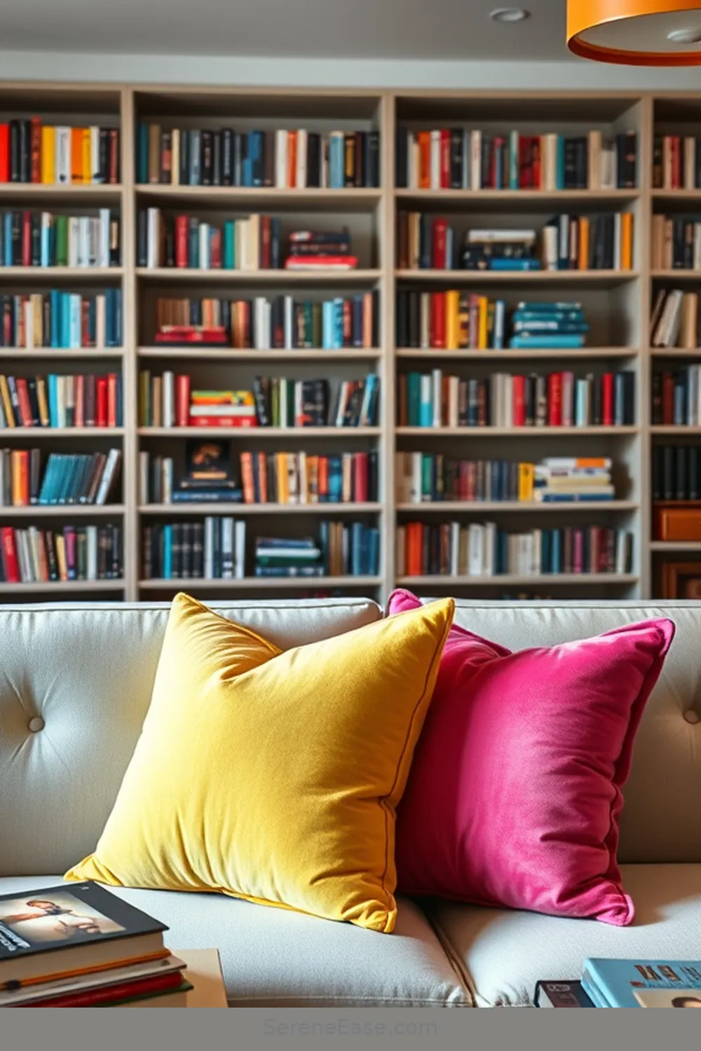 22 Ways to Incorporate Pastels in Your Mid-Century Modern Style Library 6 Add Colorful Throw Pillows for 22 Ways to Incorporate Pastels in Your Mid-Century Modern Style Library