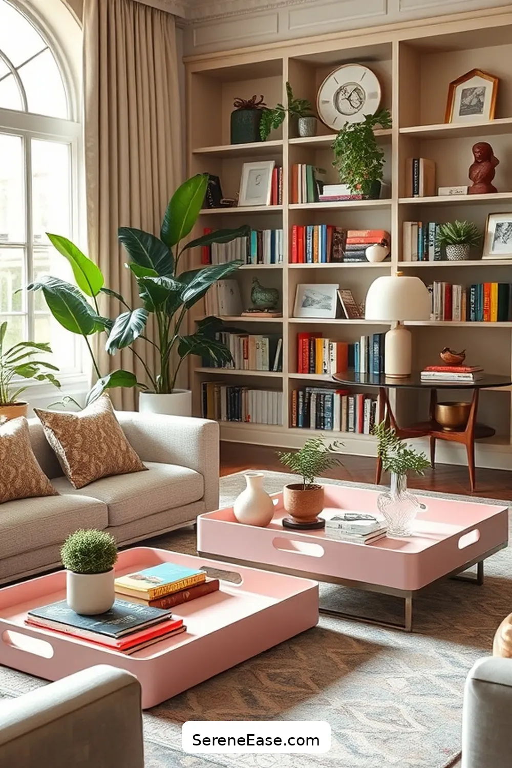 22 Ways to Incorporate Pastels in Your Mid-Century Modern Style Library 13 Add Pastel Decorative Trays for 22 Ways to Incorporate Pastels in Your Mid-Century Modern Style Library