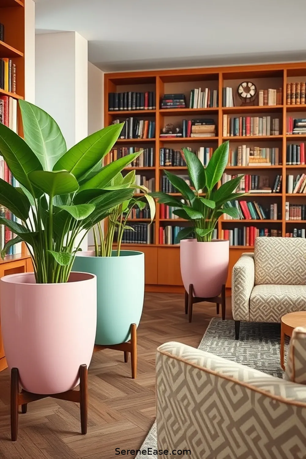 22 Ways to Incorporate Pastels in Your Mid-Century Modern Style Library 19 Incorporate Pastel Planters for 22 Ways to Incorporate Pastels in Your Mid-Century Modern Style Library
