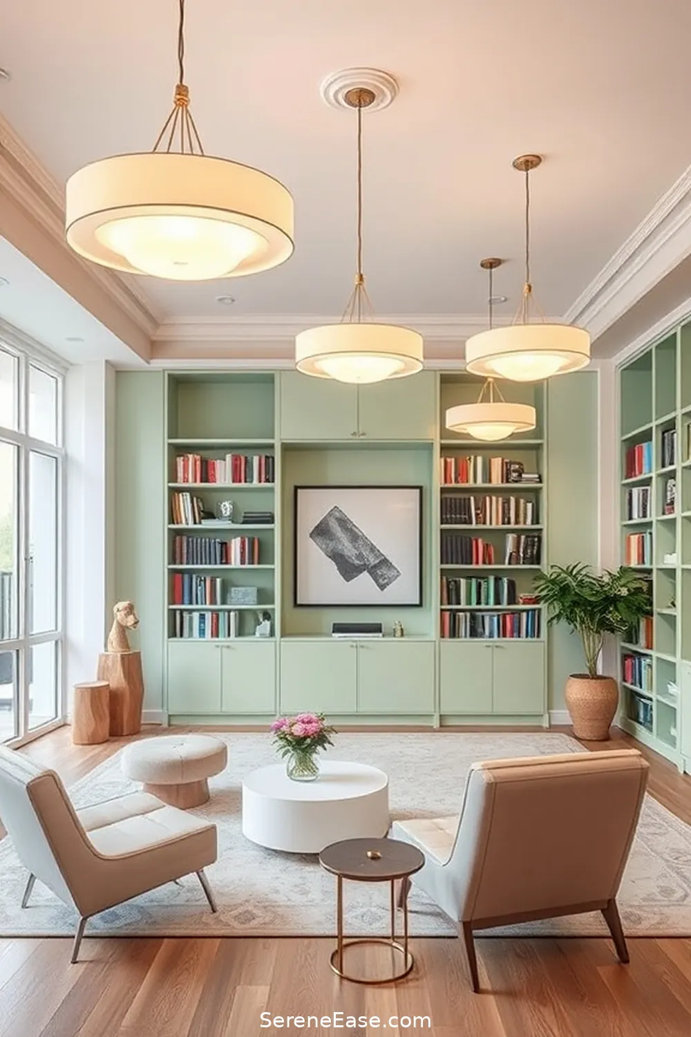 22 Ways to Incorporate Pastels in Your Mid-Century Modern Style Library 9 Opt for Pastel Lighting Fixtures for 22 Ways to Incorporate Pastels in Your Mid-Century Modern Style Library