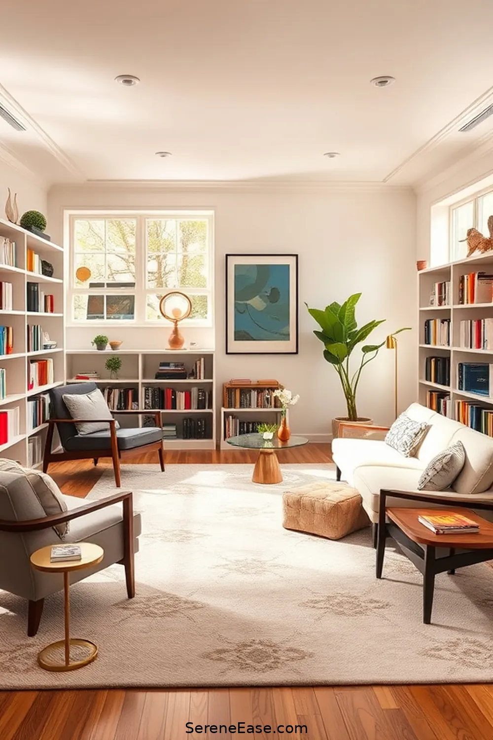 22 Ways to Incorporate Pastels in Your Mid-Century Modern Style Library 5 Use Pastel Rugs for Comfort for 22 Ways to Incorporate Pastels in Your Mid-Century Modern Style Library