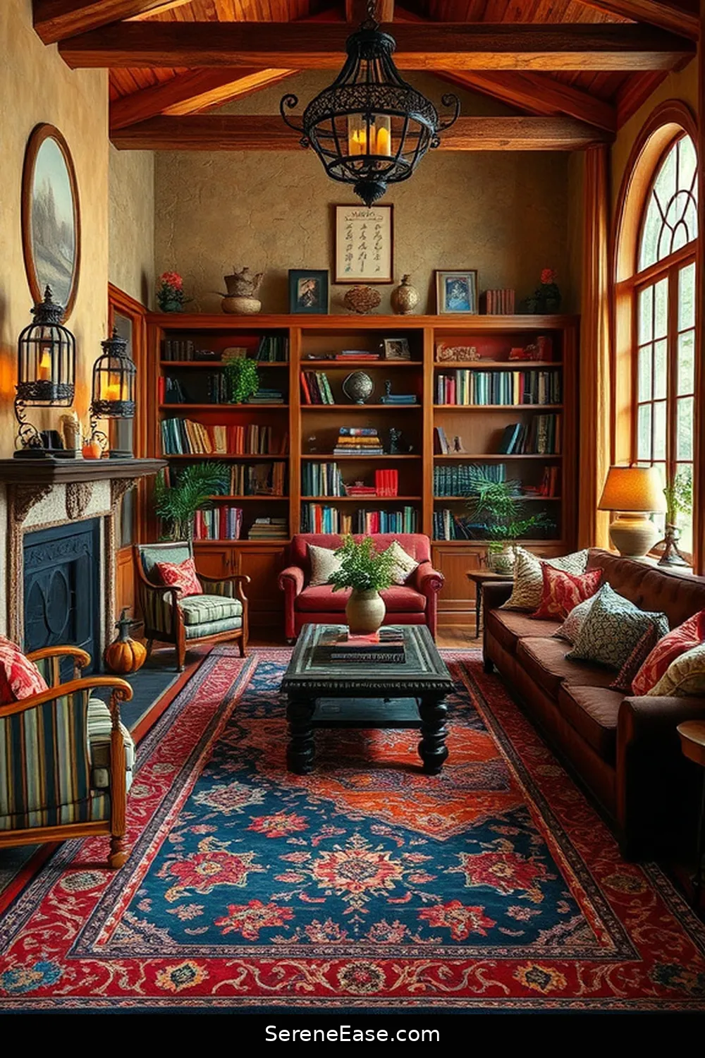 22 Ways to Infuse Jewel Tones Into Rustic Library Style 3 Add Colorful Area Rugs for 22 Ways to Infuse Jewel Tones Into Rustic Library Style
