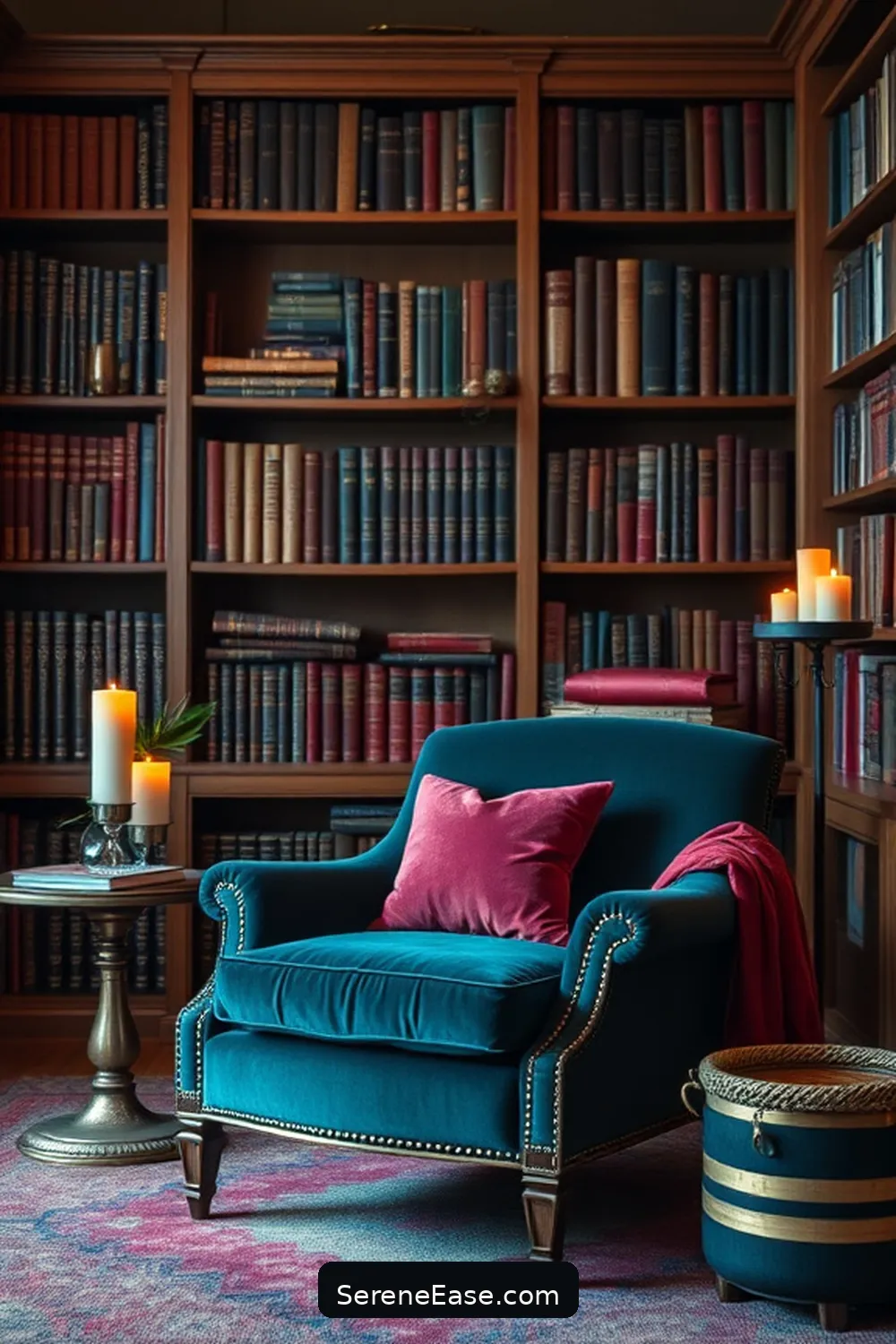 22 Ways to Infuse Jewel Tones Into Rustic Library Style 14 Add a Statement Jewel-Toned Chair for 22 Ways to Infuse Jewel Tones Into Rustic Library Style