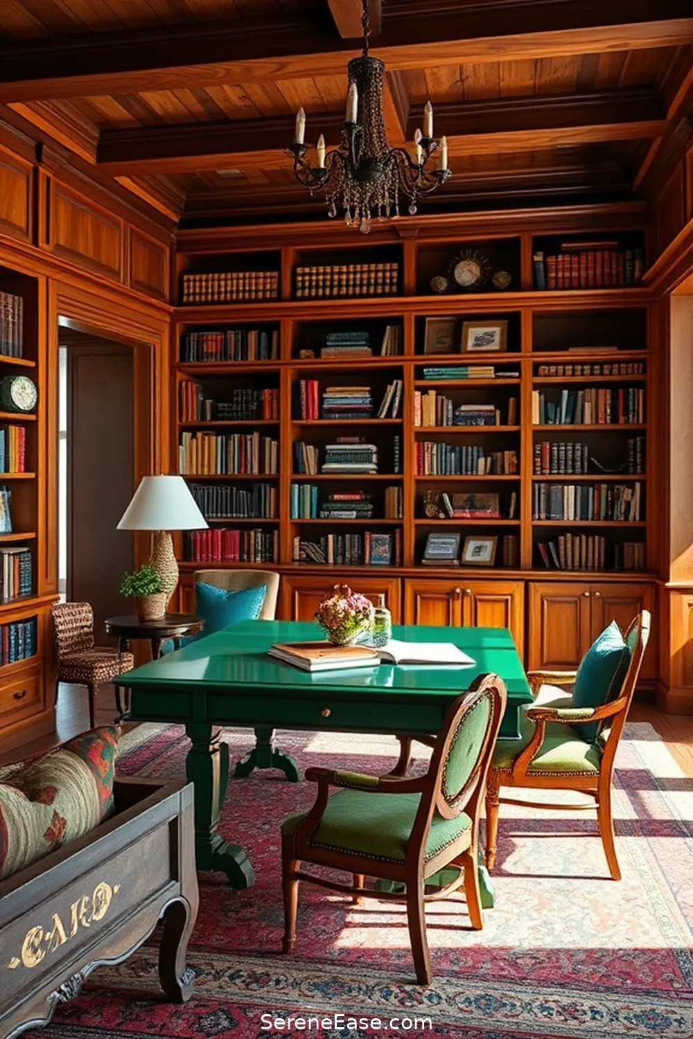 22 Ways to Infuse Jewel Tones Into Rustic Library Style 18 Add a Vibrant Desk or Work Table for 22 Ways to Infuse Jewel Tones Into Rustic Library Style