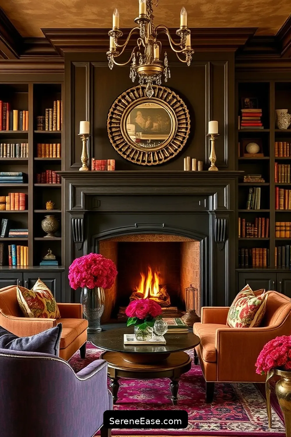 22 Ways to Infuse Jewel Tones Into Rustic Library Style 21 Include a Jewel-Toned Fireplace Surround for 22 Ways to Infuse Jewel Tones Into Rustic Library Style