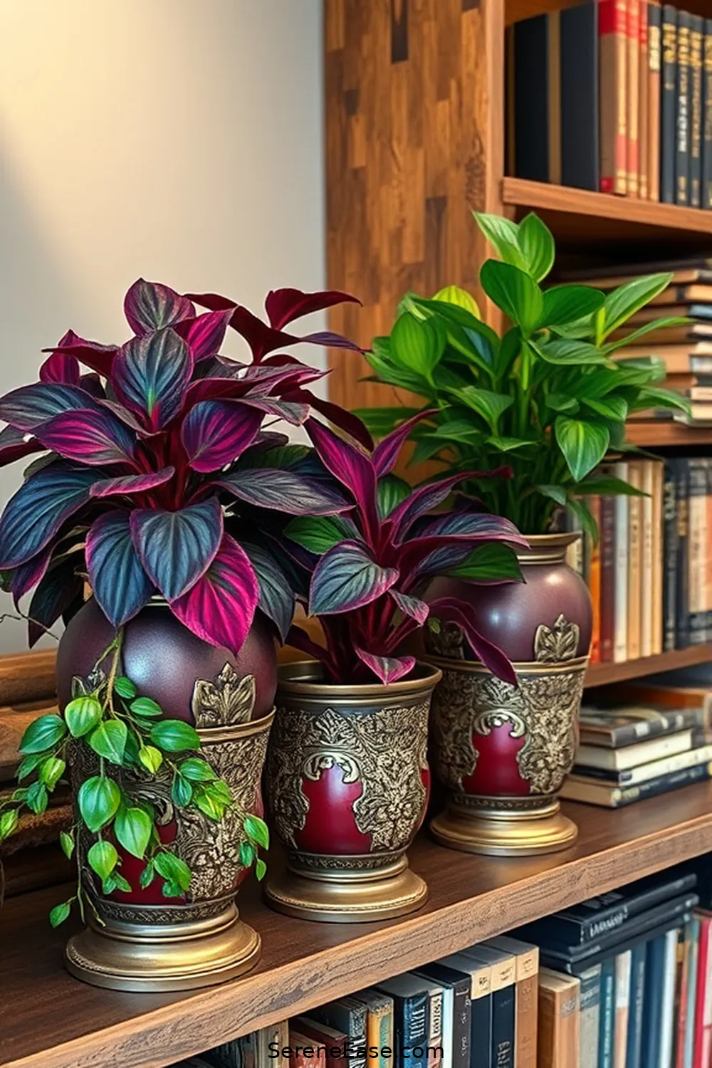 22 Ways to Infuse Jewel Tones Into Rustic Library Style 19 Incorporate Jewel-Toned Plants and Planters for 22 Ways to Infuse Jewel Tones Into Rustic Library Style
